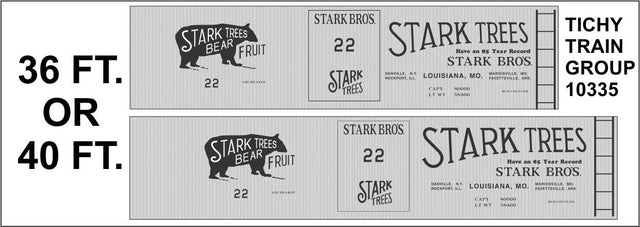 Railroad Decal Set -- Stark Trees 36' or 40' Single-Sheathed Wood Boxcar (Bear Logo)