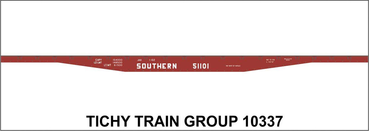 Railroad Decal Set -- Southern Railway 53'6" Steel Flatcar