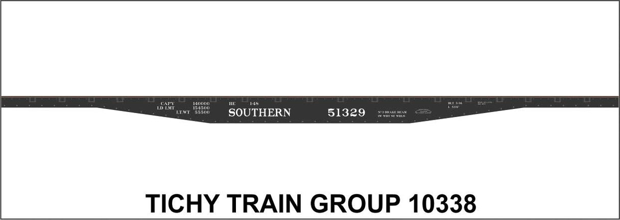 Railroad Decal Set -- Southern Railway 53'6" Steel Flatcar (black car)