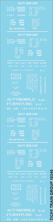 Railroad Decal Set -- 40' and 50' Boxcar Data (white)