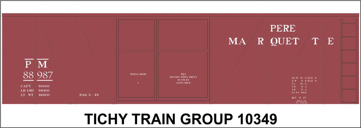 Railroad Decal Set -- Pere Marquette 40' Single-Sheathed Wood 1-1/2-Door Boxcar