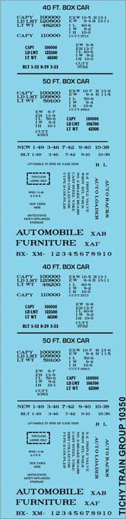 Railroad Decal Set -- Generic 40' and 50' Steel Boxcar Data (black lettering)