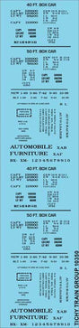 Railroad Decal Set -- Generic 40' and 50' Steel Boxcar Data (black lettering)