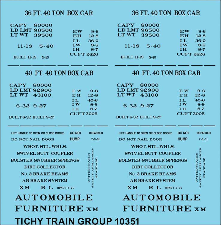 Railroad Decal Set -- 36' and 40' Wood Boxcar Data (black)