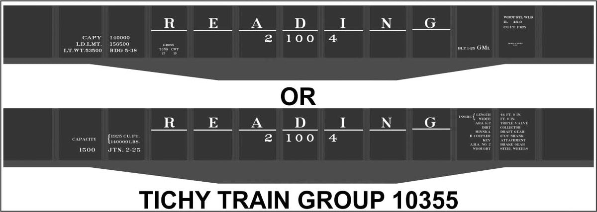 Railroad Decal Set -- Reading 46' Steel Gondola (black car, underlined lettering)