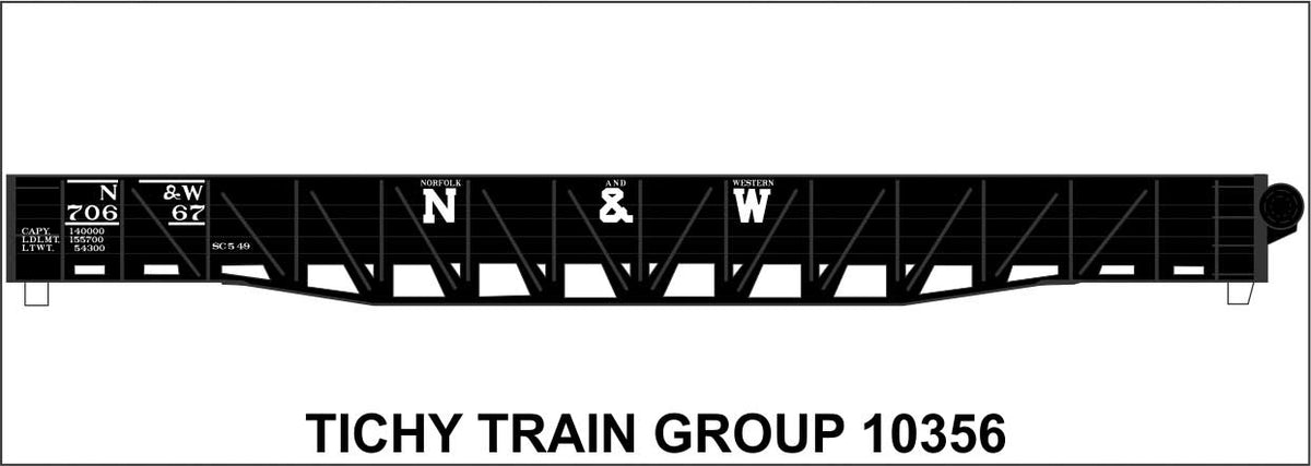 Railroad Decal Set -- Norfolk & Western 53' War Emergency Composite Gondola (black car, block N&W)
