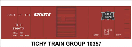 Railroad Decal Set -- Rock Island 40' Steel Boxcar (Boxcar Red Car, Rockets Slogan)