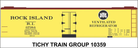 Railroad Decal Set -- Rock Island 40' Wood Reefer (yellow car)