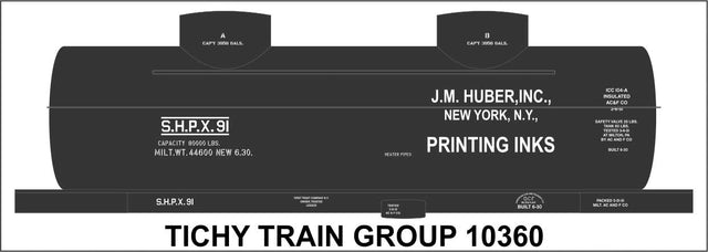Railroad Decal Set -- J M Huber 2-Dome Tank Car (Printing Ink Service)