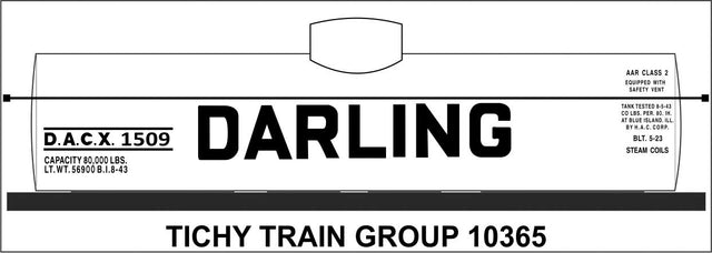Railroad Decal Set -- Darling DACX 8,000-Gallon Single-Dome Tank Car (white car)
