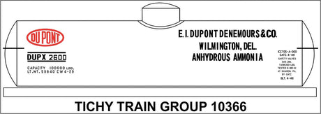 Railroad Decal Set -- DuPont Chemical DUPX Tank Car (white car, Anhydrous Ammonia)