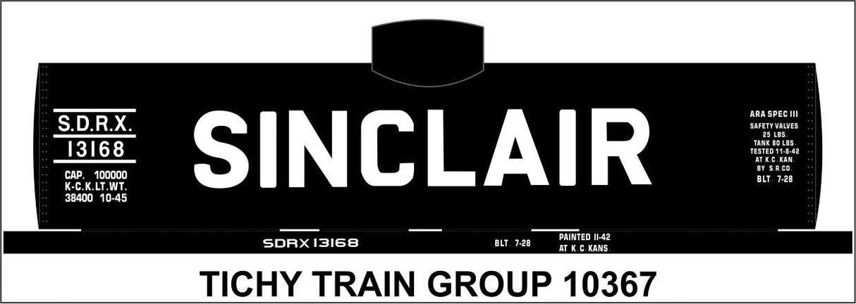 Railroad Decal Set -- Sinclair 8,000-Gallon Tank Car (black car, Billbaord Lettering)