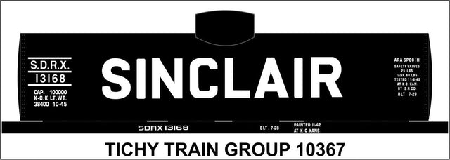 Railroad Decal Set -- Sinclair 8,000-Gallon Tank Car (black car, Billbaord Lettering)