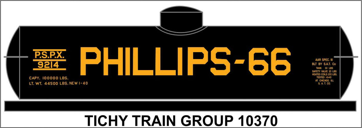 Railroad Decal Set -- Phillips 66 Universal Tank Car (black car, yellow Billbaord Lettering)