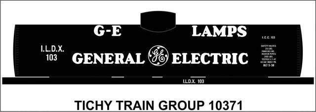 Railroad Decal Set -- General Electric GE Lamps Tank Car (black car)