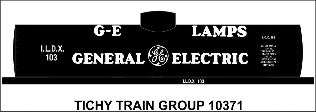 Railroad Decal Set -- General Electric GE Lamps Tank Car (black car)