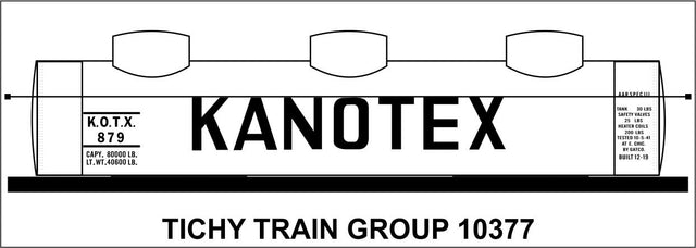 Railroad Decal Set -- Kanotex KOTX 3-Dome Tank Car (gray car, Billbaord Lettering)