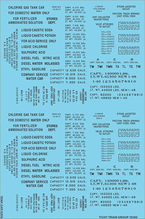Railroad Decal Set -- Generic Tank Car Data (black lettering)