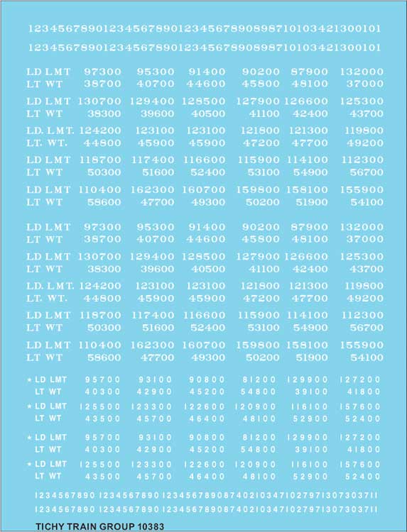 Railroad Decal Set -- Load Limit and Light Weight (LD LMT and LT WT) Data (white lettering)