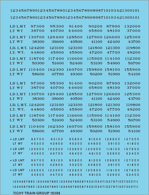 Railroad Decal Set -- Load Limit and Light Weight (LD LMT and LT WT) Data (black lettering)