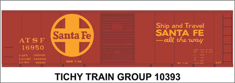Railroad Decal Set -- Santa Fe 40' Steel Boxcar (Boxcar Red Car, yellow Ship & Travel, Large Logo)