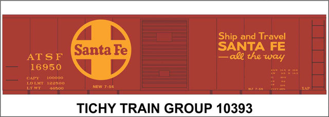 Railroad Decal Set -- Santa Fe 40' Steel Boxcar (Boxcar Red Car, yellow Ship & Travel, Large Logo)