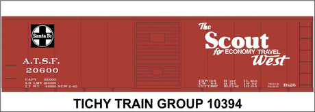Railroad Decal Set -- Santa Fe 40' Steel Boxcar (Boxcar Red Car, The Scout, Square Logo)