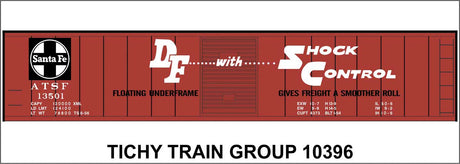 Railroad Decal Set -- Santa Fe 50' Steel Boxcar (red car, Shock Control, Square Logo)
