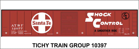 Railroad Decal Set -- Santa Fe 50' Steel Boxcar (red car, 12000 Series, Shock Control, Large Logo)
