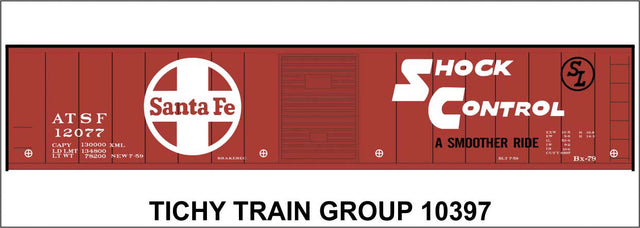 Railroad Decal Set -- Santa Fe 50' Steel Boxcar (red car, 12000 Series, Shock Control, Large Logo)