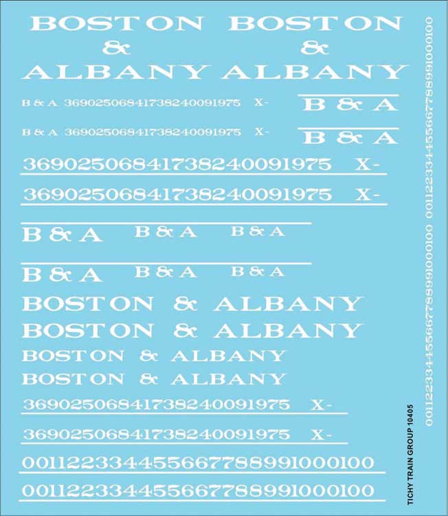 Railroad Decal Set -- Boston & Albany Roadname Set (white)