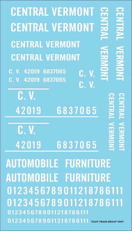 Railroad Decal Set -- Central Vermont Roadname Set (white)