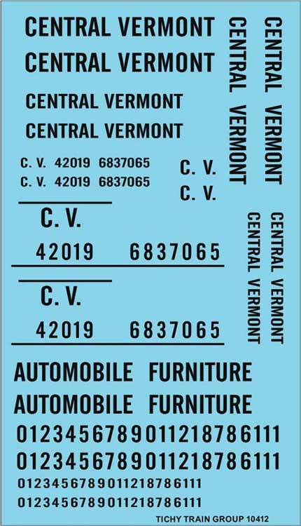 Railroad Decal Set -- Central Vermont Roadname Set (black)