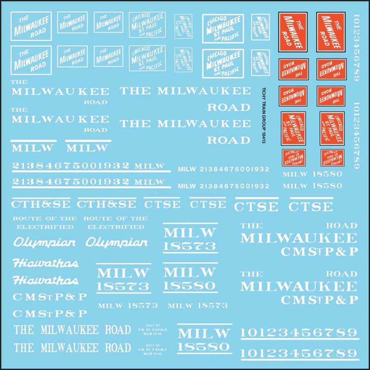 Railroad Decal Set -- Milwaukee Road Roadname Set (white)