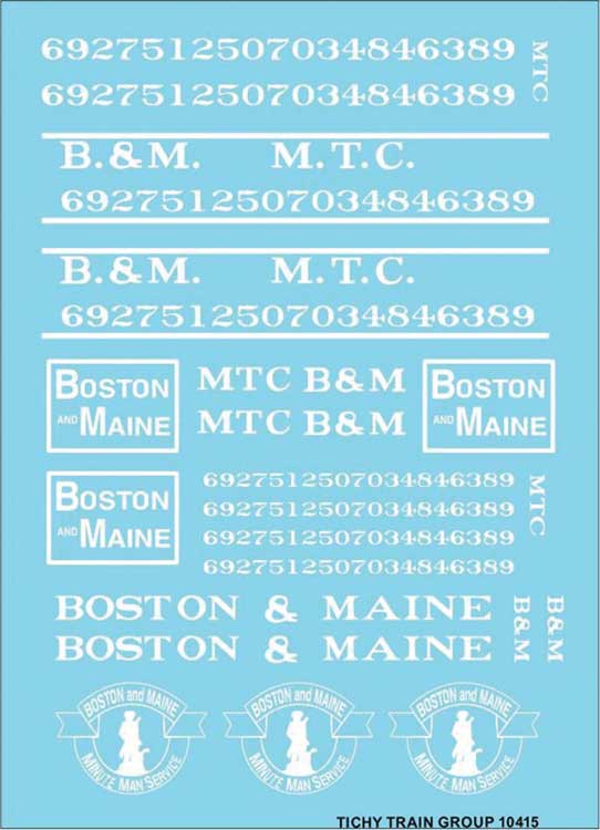 Railroad Decal Set -- Boston & Maine - MTC Roadname Set (white)