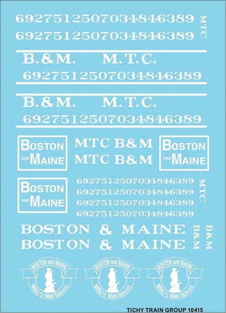 Railroad Decal Set -- Boston & Maine - MTC Roadname Set (white)