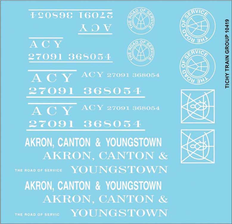 Railroad Decal Set -- Akron, Canton & Youngstown Roadname Set (white)