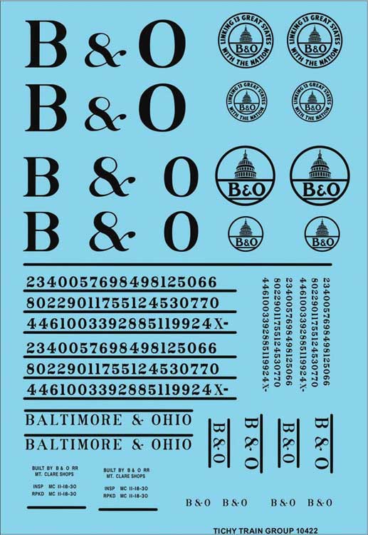 Railroad Decal Set -- Baltimore & Ohio Roadname Set (black)
