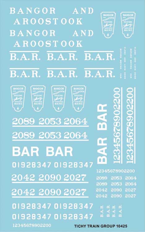 Railroad Decal Set -- Bangor & Aroostook Roadname Set (white)