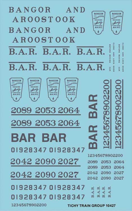 Railroad Decal Set -- Bangor & Aroostook Roadname Set (blue)