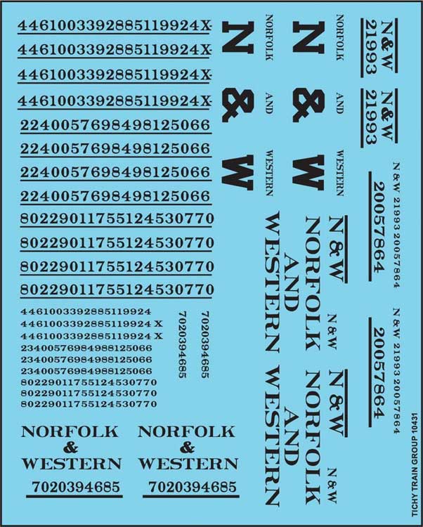 Railroad Decal Set -- Norfolk & Western Roadname Set (black)