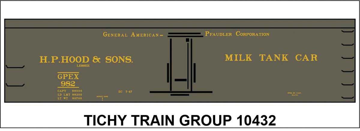 Railroad Decal Set -- HP Hood & Sons GPEX Milk Tank Car