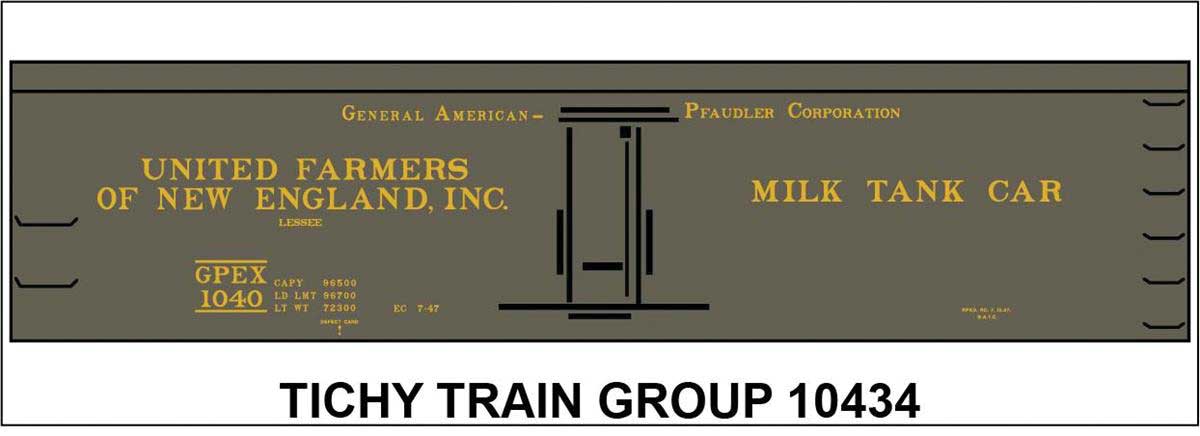 Railroad Decal Set -- United Farmers of New England GPEX Milk Tank Car