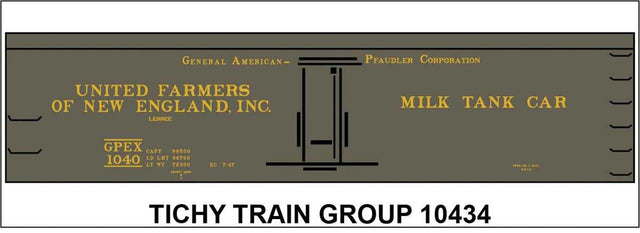 Railroad Decal Set -- United Farmers of New England GPEX Milk Tank Car
