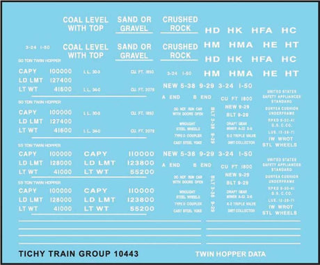 Railroad Decal Set -- 2-Bay Twin Hopper Data, Gothic Lettering (white)