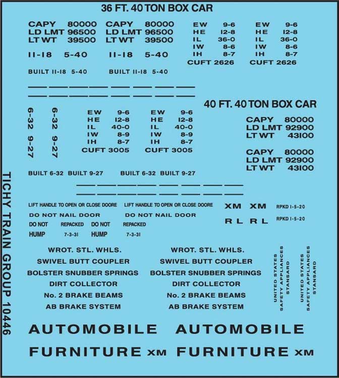 Railroad Decal Set -- 36', 40' Boxcar Data, Gothic Lettering (black)
