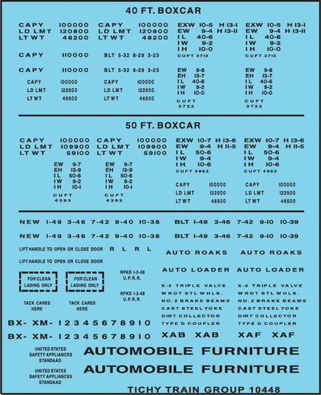 Railroad Decal Set -- 40', 50' Boxcar Data, Gothic Lettering (black)