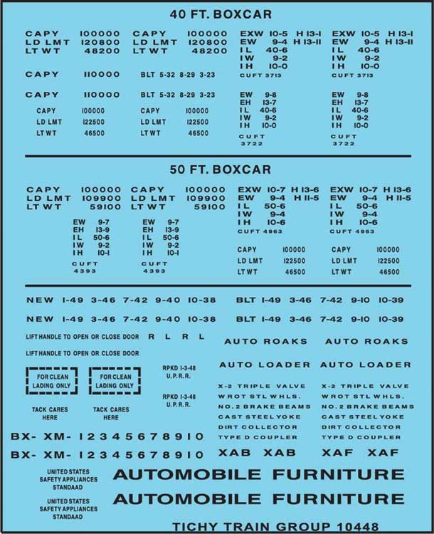Railroad Decal Set -- 40', 50' Boxcar Data, Gothic Lettering (black)
