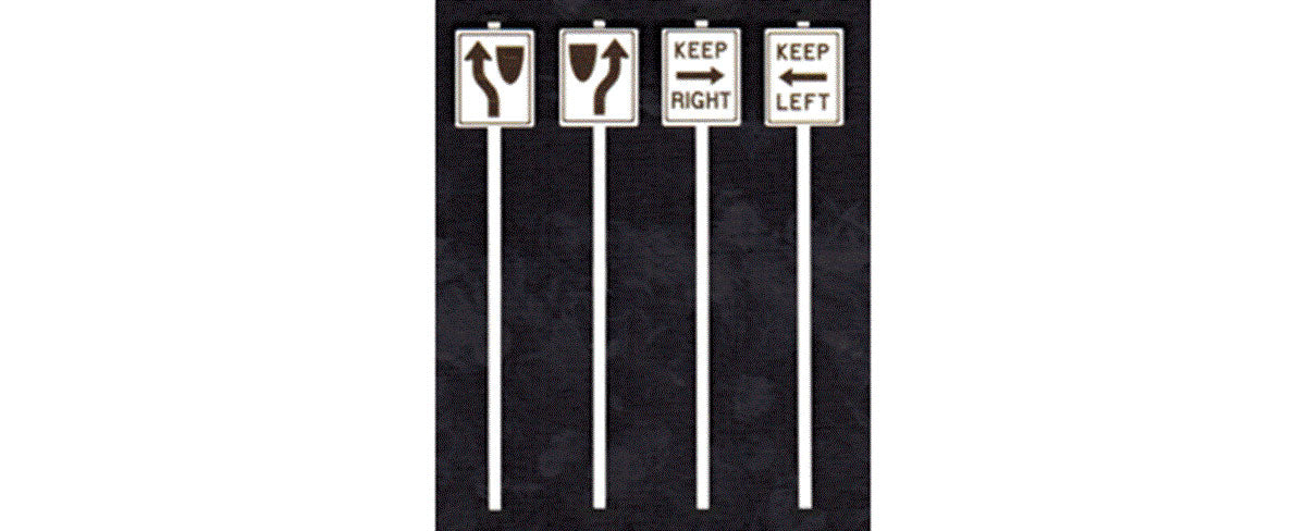 Keep Left & Right Signs -- 2 Each Left & Right, 2 Different Styles