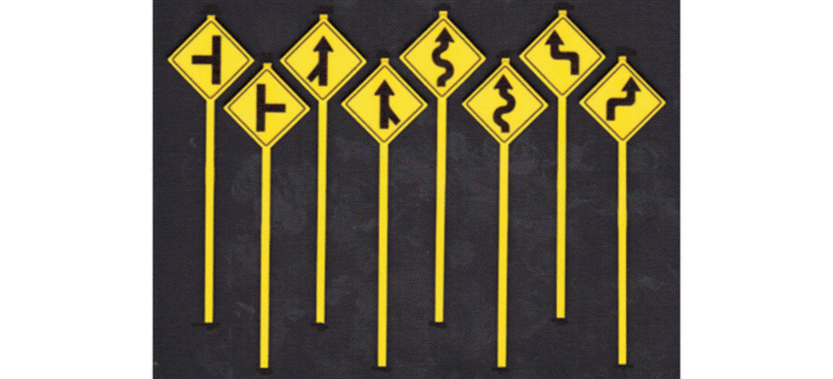 Road Path Warning Signs -- Set #2 pkg(8)